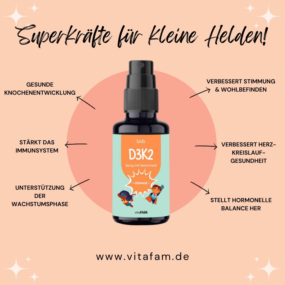 KIDS Vitamin D3 & K2 Spray mit Orange-Geschmack | 1000 i.E. | 30ml